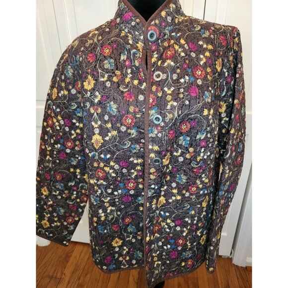 CJ Banks Jackets & Blazers - Quilted Brown Floral Lightweight Jacket/Blazer CJ Banks 0X Boho Artsy Cottage